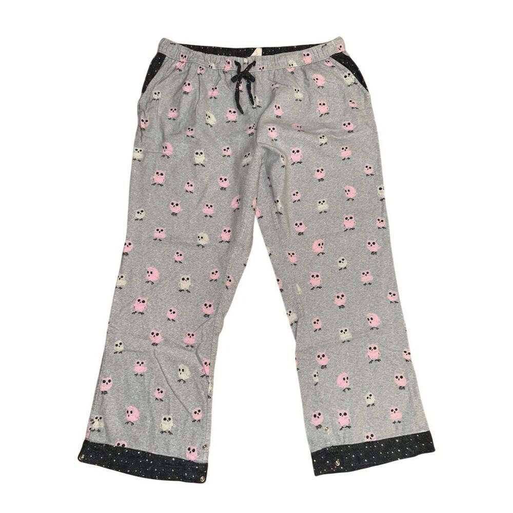 Munki Munki Gray Owl Print Flannel Pajama Pants XL